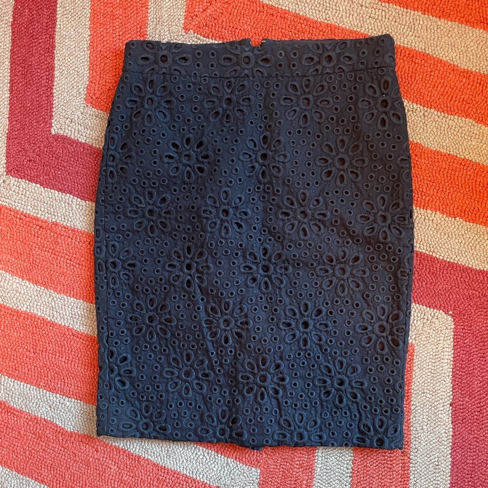 JCrew navy blue eyelet pencil skirt